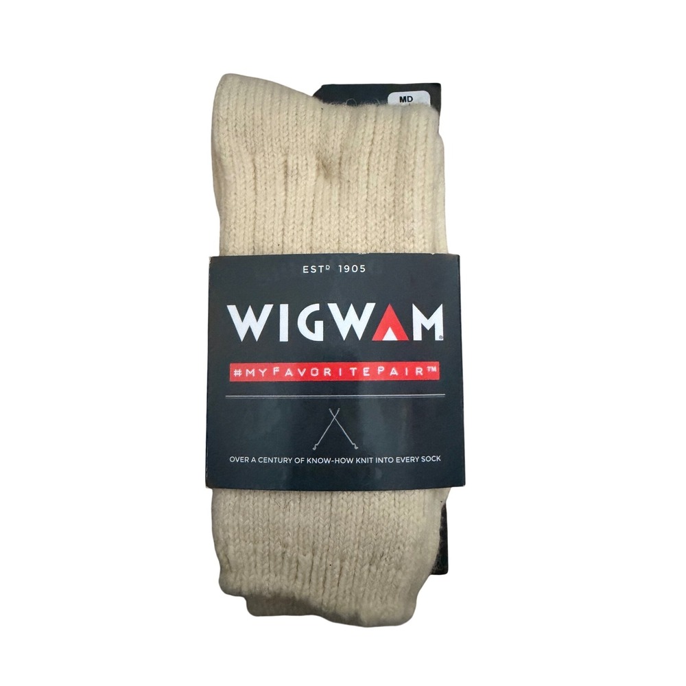 Men's Wigwam The Icon Merino Wool Ribbed Crew Socks Natural Cream F1091 Sz M NWT